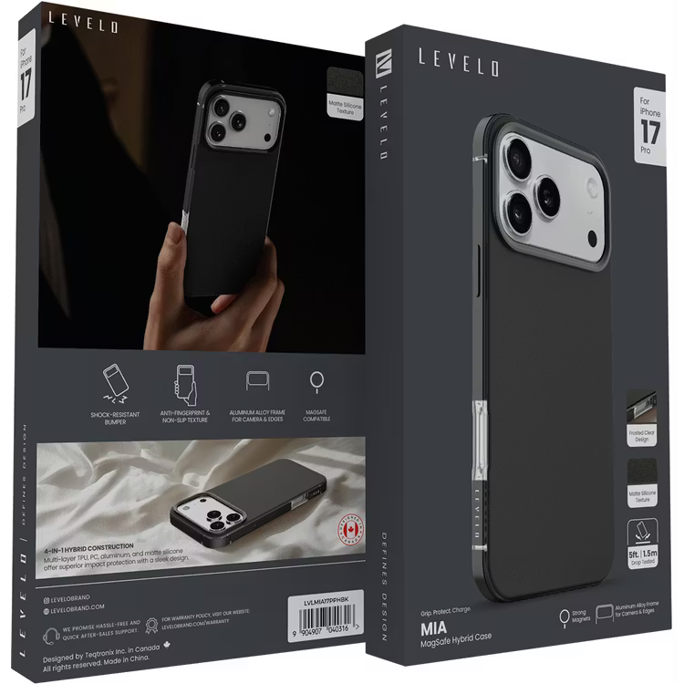 Levelo Mia MagSafe Hybrid Case Black -Phone 17 Pro Max