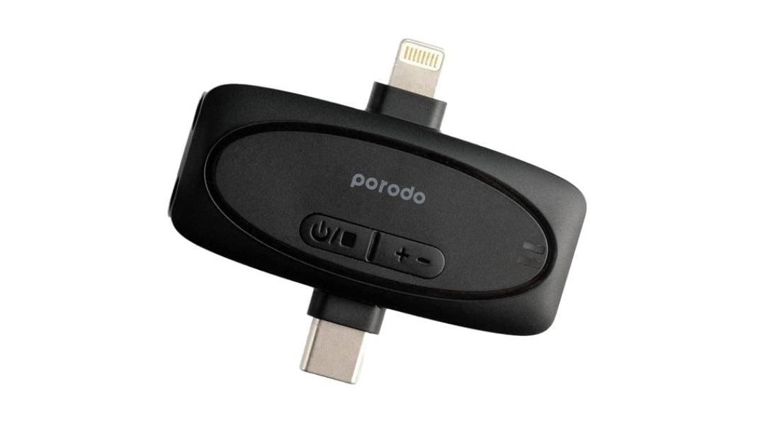 Porodo Lavalier Microphone – Dual Mics, USB-C & Lightning Support